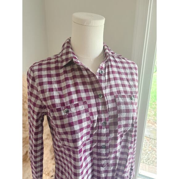 Madewell Women’s XS Gingham Plaid Mini Check Market Popover Button Front Top - Picture 3 of 9